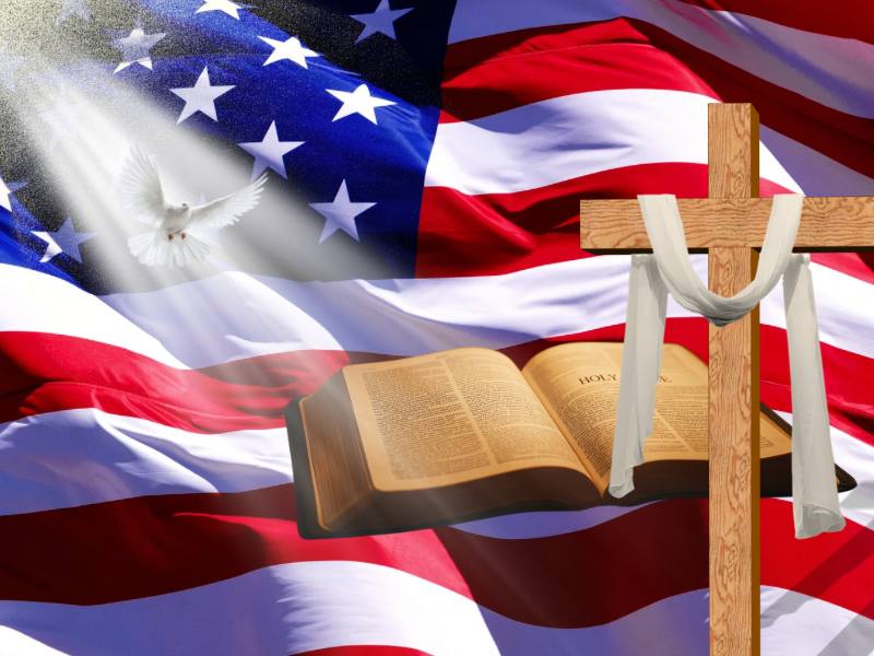 Bible, cross, and U.S. flag